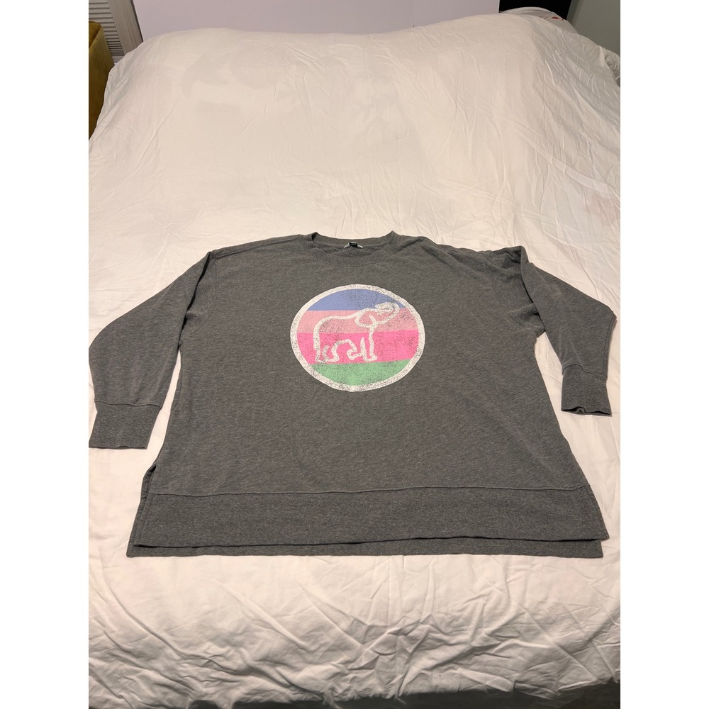 Crown & Ivy Womens 1X Gray Elephant Graphic Sweatshirt Long Sleeve Pullover